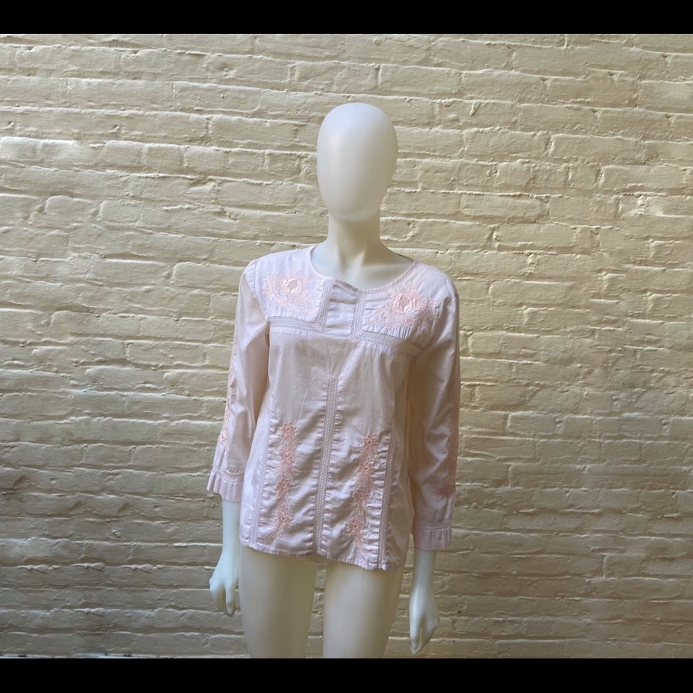 EUC JCREW Pink Lace Peasant Blouse M